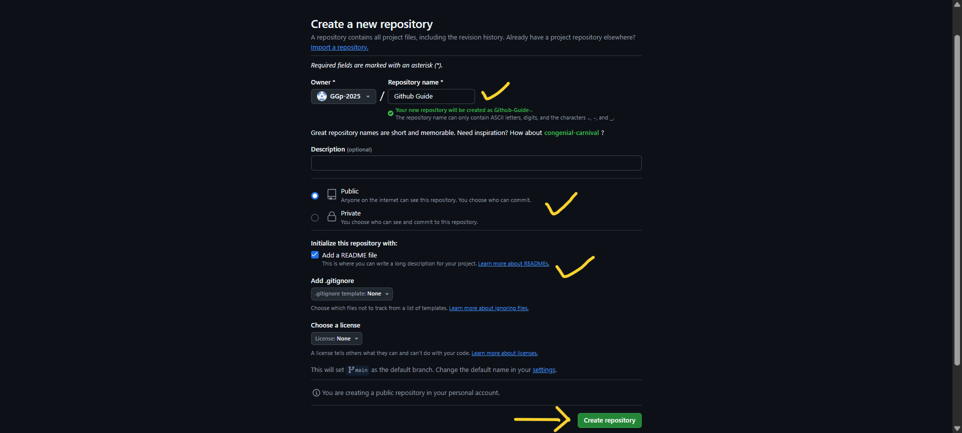 Creating a new repository